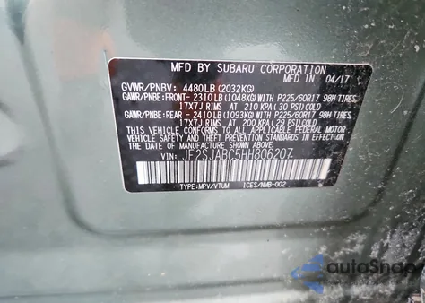 2017 Subaru Forester 2.5I z USA, uszkodzony, nr VIN JF2SJABC5HH806207